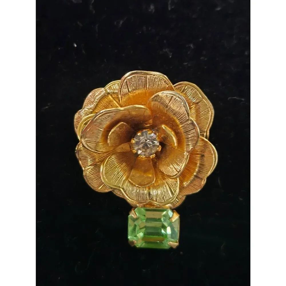 Vintage Kirks Folly Rose Floral 24kt Gold Tone Pendant